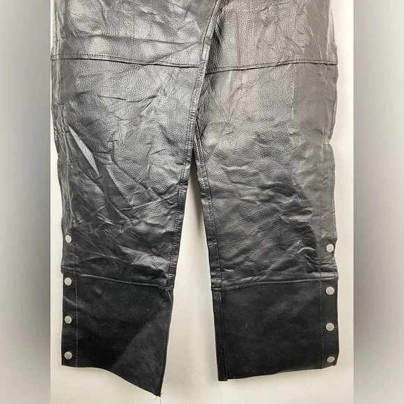 Diamond Plate Buffalo Leather size XL Black Leather Motorcycle Biker Chaps - Picture 4 of 10